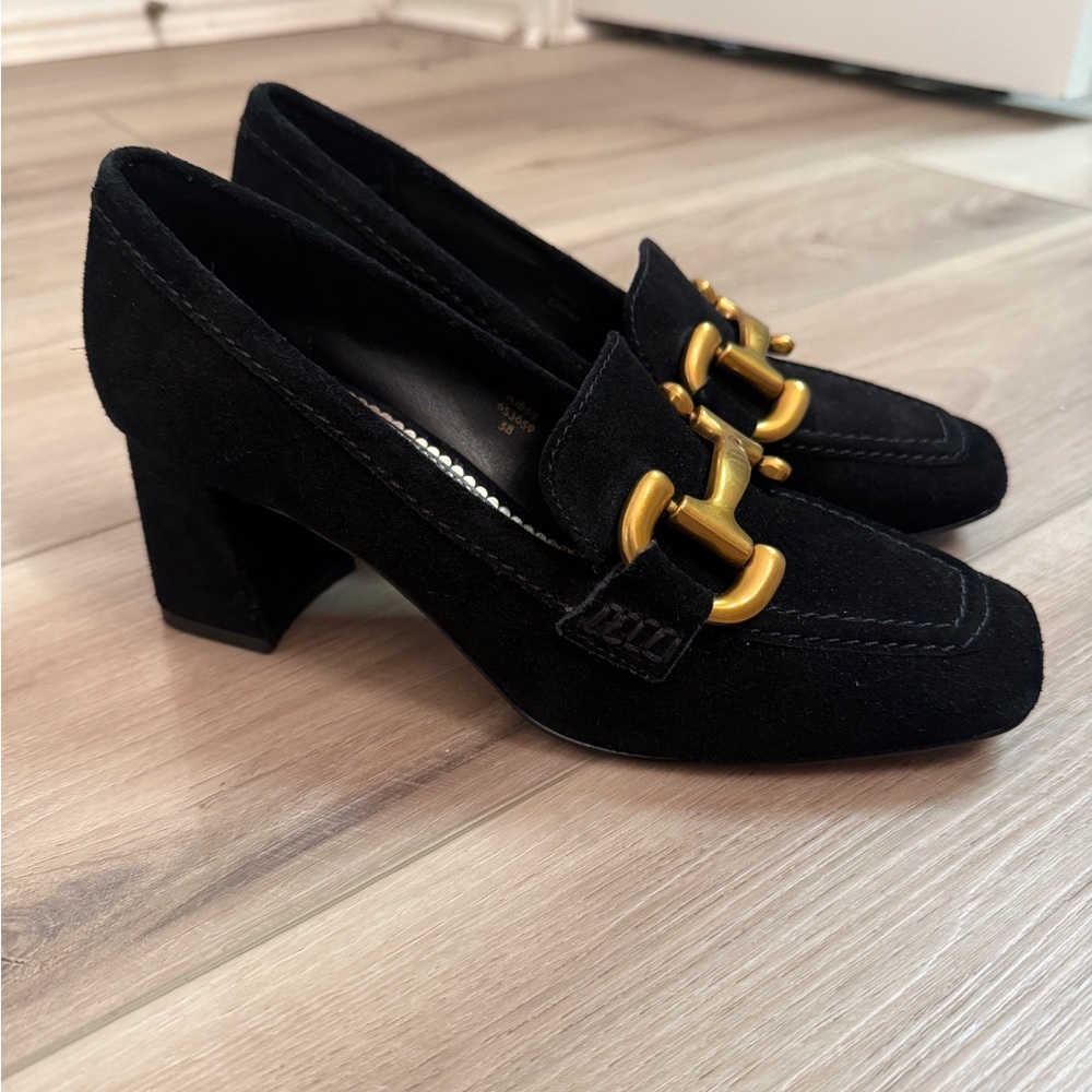 Boden| Like-New Black Suede Loafers with Gold Accent Women’s Size 38 - Picture 2 of 8